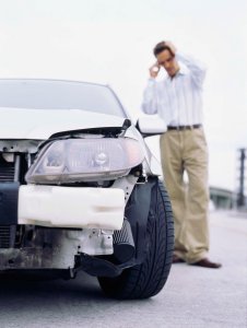 Low angle view of a car involved in an accident